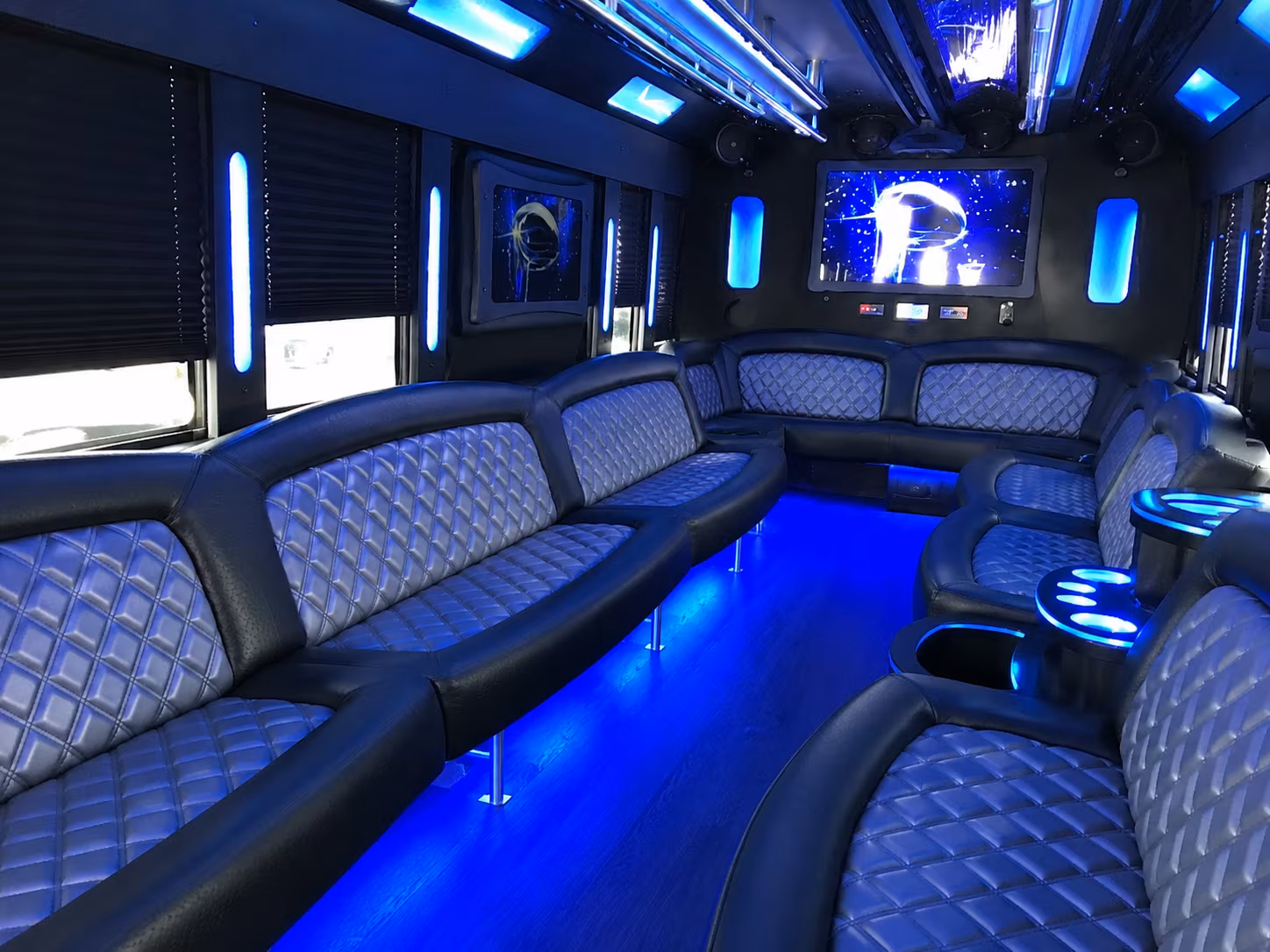 Passenger seating aboard a party bus rental serving Fayetteville
